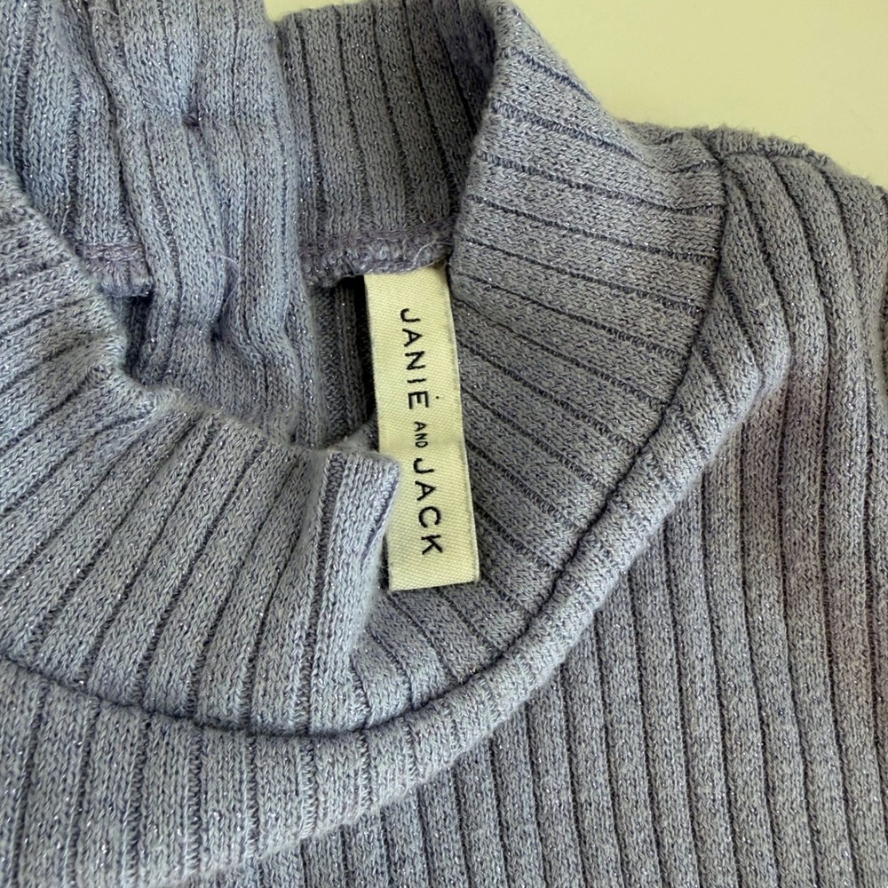 Janie and Jack Girls Ribbed Puff Sleeve Sweater Top Lavender Shimmer Preppy 8 - Picture 9 of 14